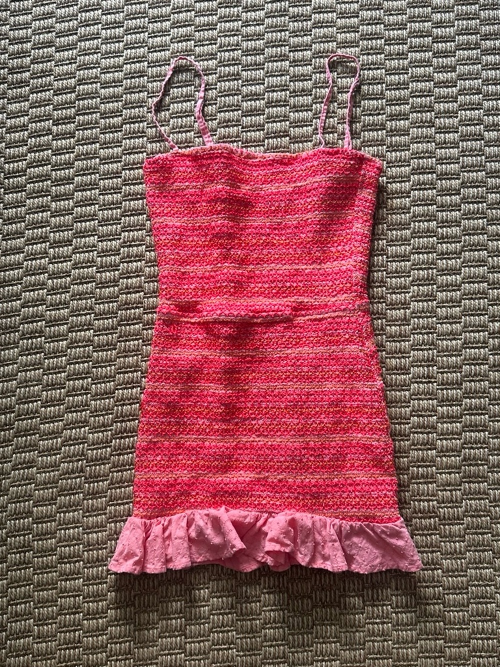 Maaji Pink Crochet Mini Dress with Ruffle Hem
